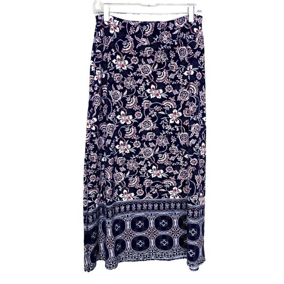 Talbots Womens XS Skirt Pull On Knit Maxi Floral Paisley Navy Boho Cottagecore - Picture 1 of 12